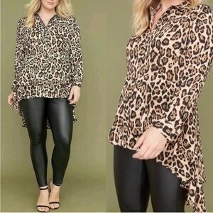 Lane Bryant 14 Animal Print High Low Button Down Too NWT